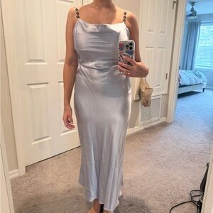 Elegant Silver Gown with Beaded Straps Zara